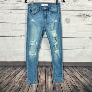 Kancan Jeans Womens 25 Blue Light Wash Distressed Midrise Stretch Casual